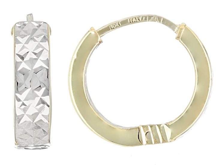 10k Yellow Gold 0.50" Diamond Cut Night and Day Huggie Hoop Earrings