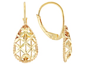 10k Yellow Gold Diamond Cut Filigree Teardrop Earrings