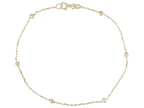 10k Yellow Gold Diamond Cut Beaded Station Anklet