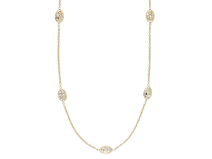 10k Yellow Gold Oval Diamond Cut Station Necklace