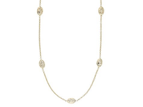 10k Yellow Gold Oval Diamond Cut Station Necklace