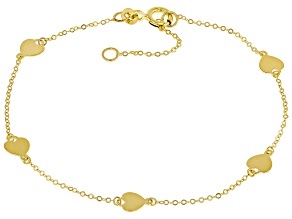 10k Yellow Gold Heart Station 7-8" Bracelet