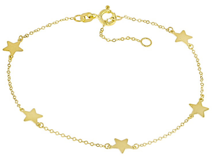 10k Yellow Gold Star Station 7-8" Bracelet