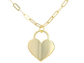 10k Yellow Gold Paperclip Chain with Heart Charm Necklace