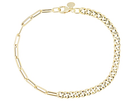 10k Yellow Gold 4.65mm Curb and Paperclip Mixed Link Bracelet