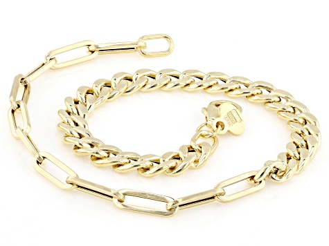 10k Yellow Gold 4.65mm Curb and Paperclip Mixed Link Bracelet