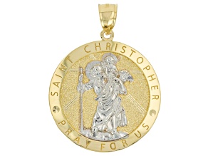 10k Yellow Gold and Rhodium Plated St. Christopher Two-Tone Medal Pendant