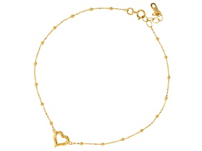 10k Yellow Gold Beaded Heart Station Anklet