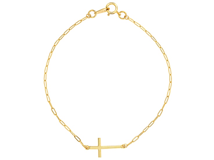 10k Yellow Gold 1.42mm Paperclip Cross Bracelet