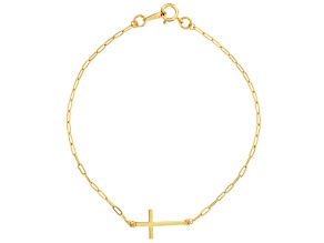 10k Yellow Gold 1.42mm Paperclip Cross Bracelet