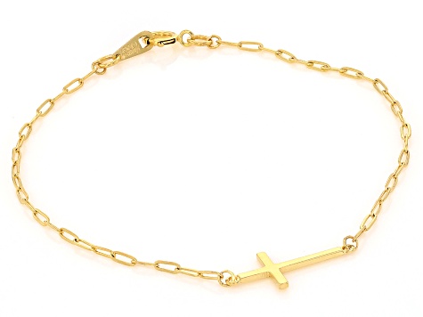 10k Yellow Gold 1.42mm Paperclip Cross Bracelet