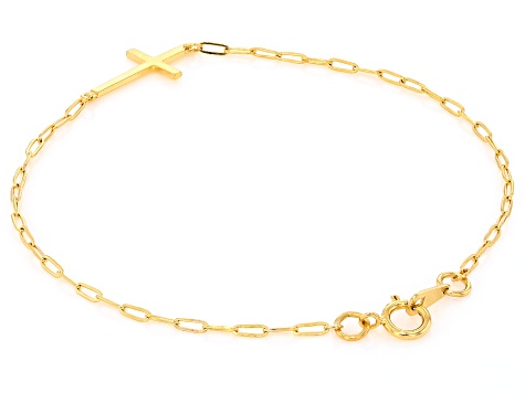 10k Yellow Gold 1.42mm Paperclip Cross Bracelet