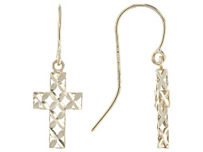 10k Yellow Gold Diamond Cut Cross Dangle Earrings