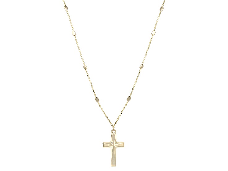10k Yellow Gold Cross and Bead Station 16-18" Necklace