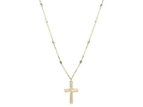 10k Yellow Gold Cross and Bead Station 16-18" Necklace