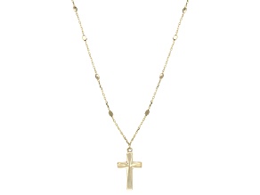 10k Yellow Gold Cross and Bead Station 16-18" Necklace