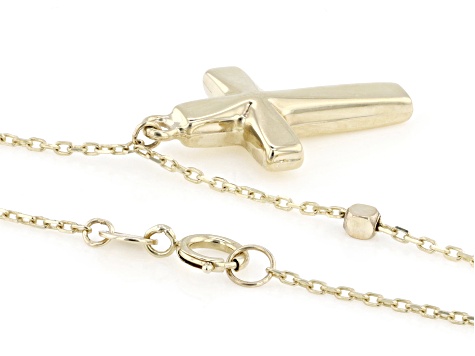 10k Yellow Gold Cross and Bead Station 16-18" Necklace