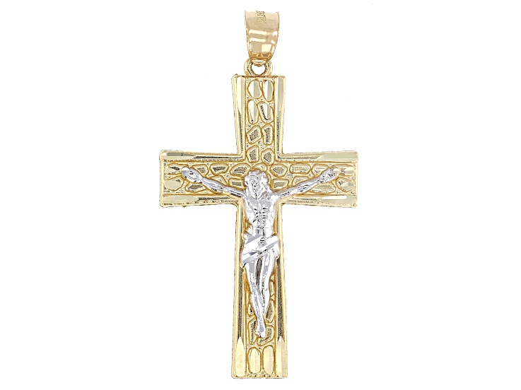 14k Yellow and Rhodium Over 14k White Gold Two-Tone Crucifix Pendant