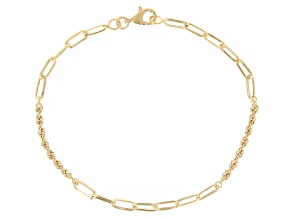 10k Yellow Gold 3mm Paperclip and Rope Mixed Link Bracelet