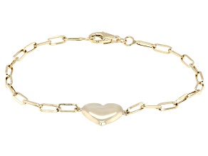 10k Yellow Gold 3mm Paperclip and Heart Bracelet