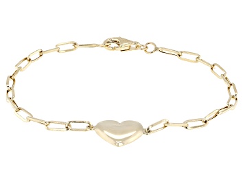Picture of 10k Yellow Gold 3mm Paperclip and Heart Bracelet