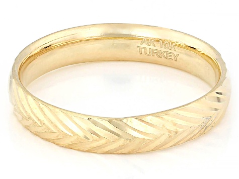 10k Yellow Gold 4mm Chevron Diamond Cut Band Ring