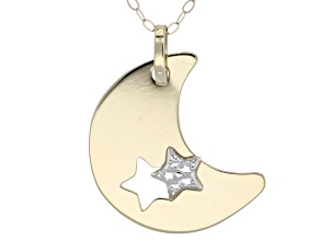 10k Yellow Gold Moon with Rhodium Over 10k White Gold Star Pendant with Chain