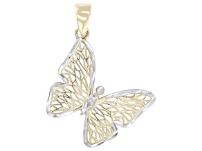 10k Yellow and Rhodium Over 10k White Gold Mesh Butterfly Pendant