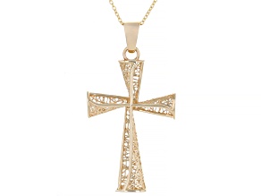 14k Yellow Gold Filigree Cross Pendant with Chain