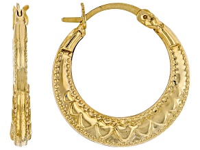 10k Yellow Gold Heart Textured Hoop Earrings