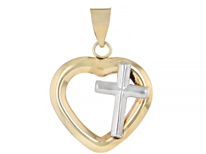 10K Gold Two Tone Heart And Cross Pendant