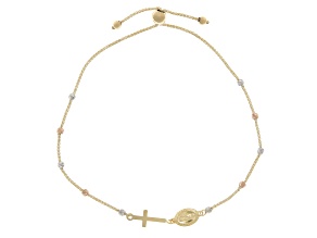 14K Gold Tri-Tone Rosary Wheat Bolo Bracelet