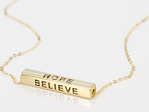 14K Yellow Gold "Inspiration" Bar With Flat Rolo Chain Necklace 18 Inch