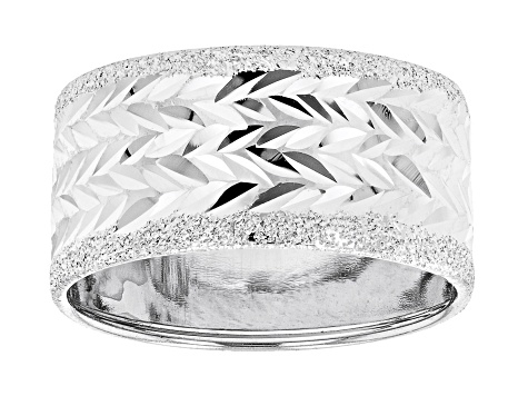 10K White Gold Wide Diamond Cut Textured Ring