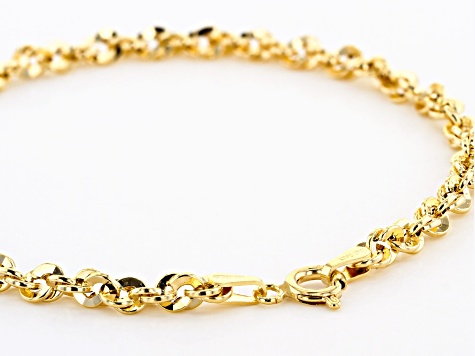 10k Yellow Gold Diamond-cut 2.0mm Extra-Lite Rope Chain Bracelet 7-30 