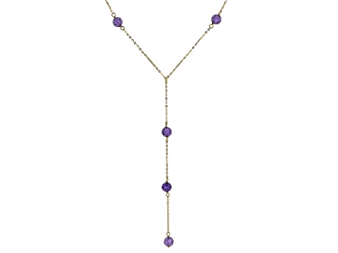 10k Yellow Gold Y Necklace with  Purple Cubic Zirconia 1.25ctw