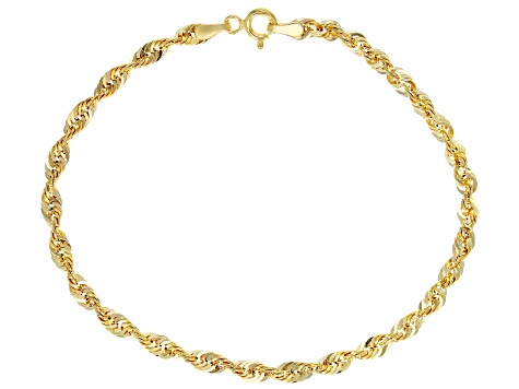 10K Yellow Gold 3.2MM Diamond-Cut Rope Link Bracelet