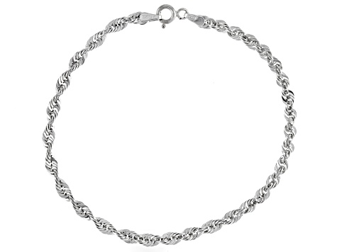 10K White Gold 3.2MM Diamond-Cut Rope Link Bracelet