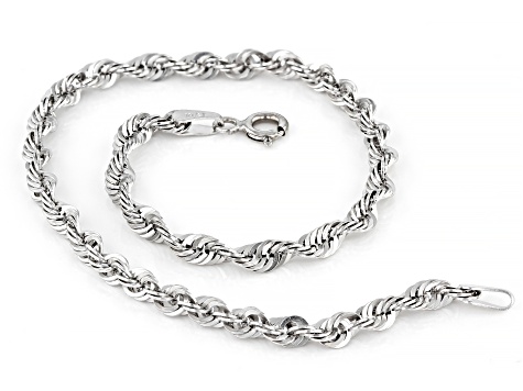 10K White Gold 3.2MM Diamond-Cut Rope Link Bracelet