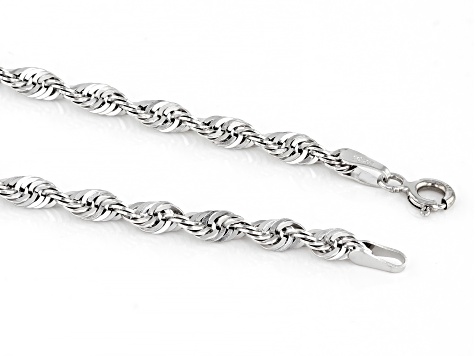 10K White Gold 3.2MM Diamond-Cut Rope Link Bracelet