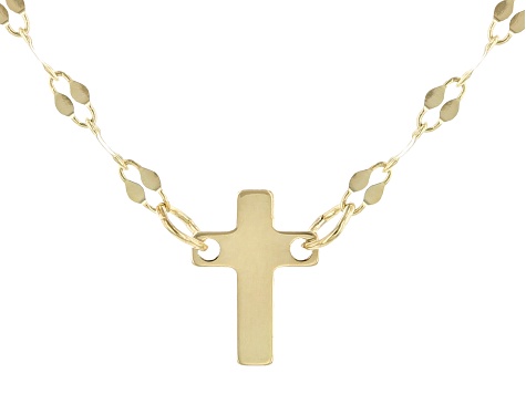 10K Yellow Gold Cross 18 Inch Mirror Necklace