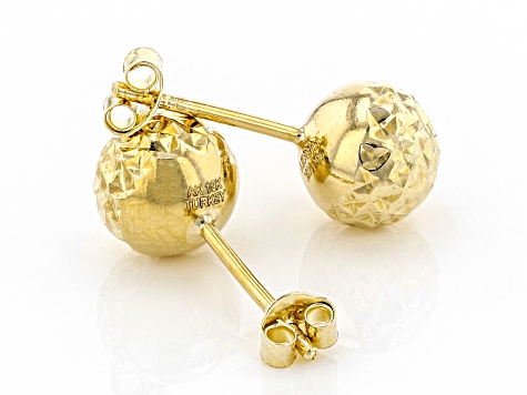 FB Jewels 14K Yellow Gold 8mm Diamond-Cut Push Back Half Ball Womens Earrings 8MM X 8MM 