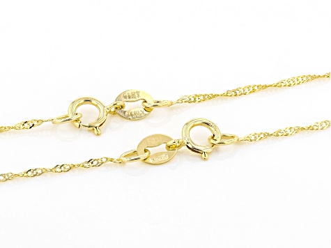 14K Yellow Gold 0.8mm Set of 2 18 Inch And 20 Inch Singapore Necklaces