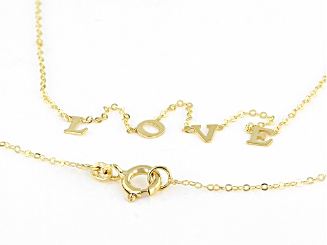 10K Yellow Gold "Love" Cable Chain 18 Inch Necklace