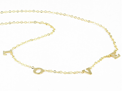 10K Yellow Gold "Love" Cable Chain 18 Inch Necklace