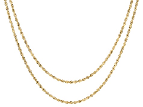 10K Yellow Gold Set of Two 1MM Rope Chain 18 and 20 Inch Necklaces