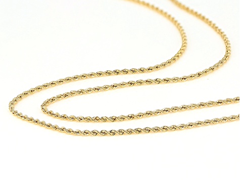 10K Yellow Gold Set of Two 1MM Rope Chain 18 and 20 Inch Necklaces