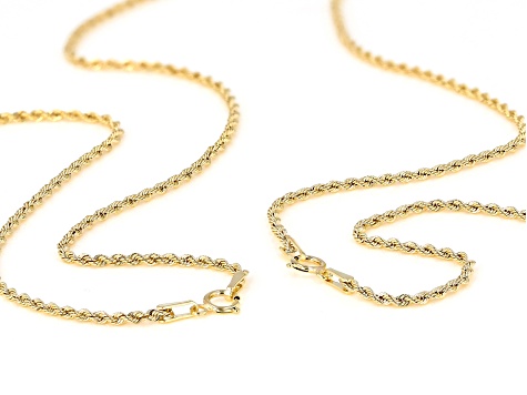 10K Yellow Gold Set of Two 1MM Rope Chain 18 and 20 Inch Necklaces