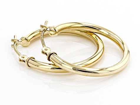 10K Yellow Gold Polished 20MM Round Tube Hoop Earrings