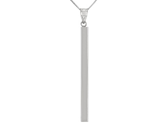 10K White Gold Polished Square Tubing Drop Pendant with 18 Inch Box Chain